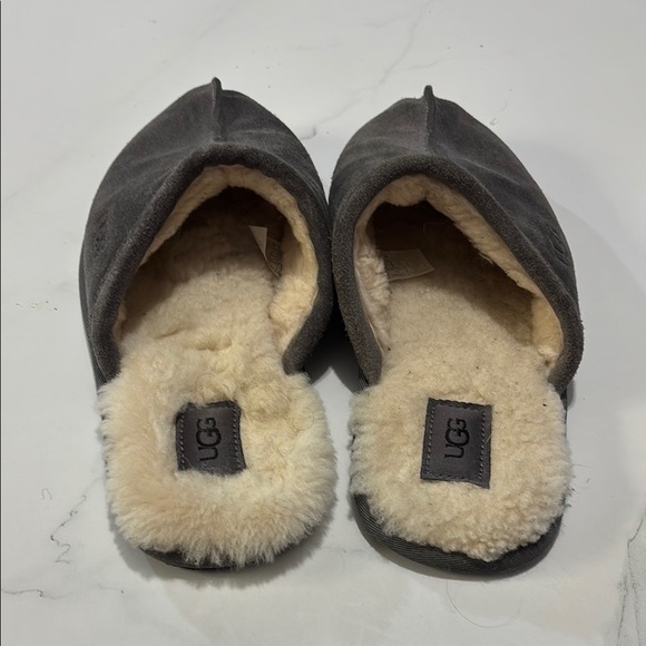 UGG Gray Suede Slippers with Shearling Lining - Picture 3 of 4